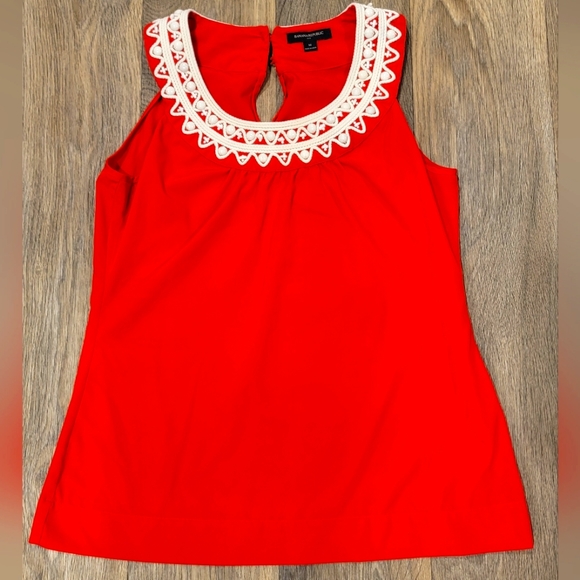 Bright red/orange dressy tank with beaded detail - Picture 1 of 8
